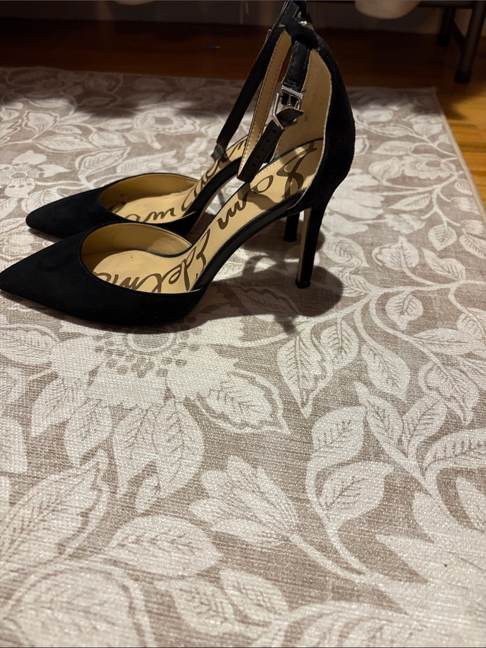 Sam Edelman Black Suede Pointed-Toe Ankle-Strap Heels - Picture 6 of 6